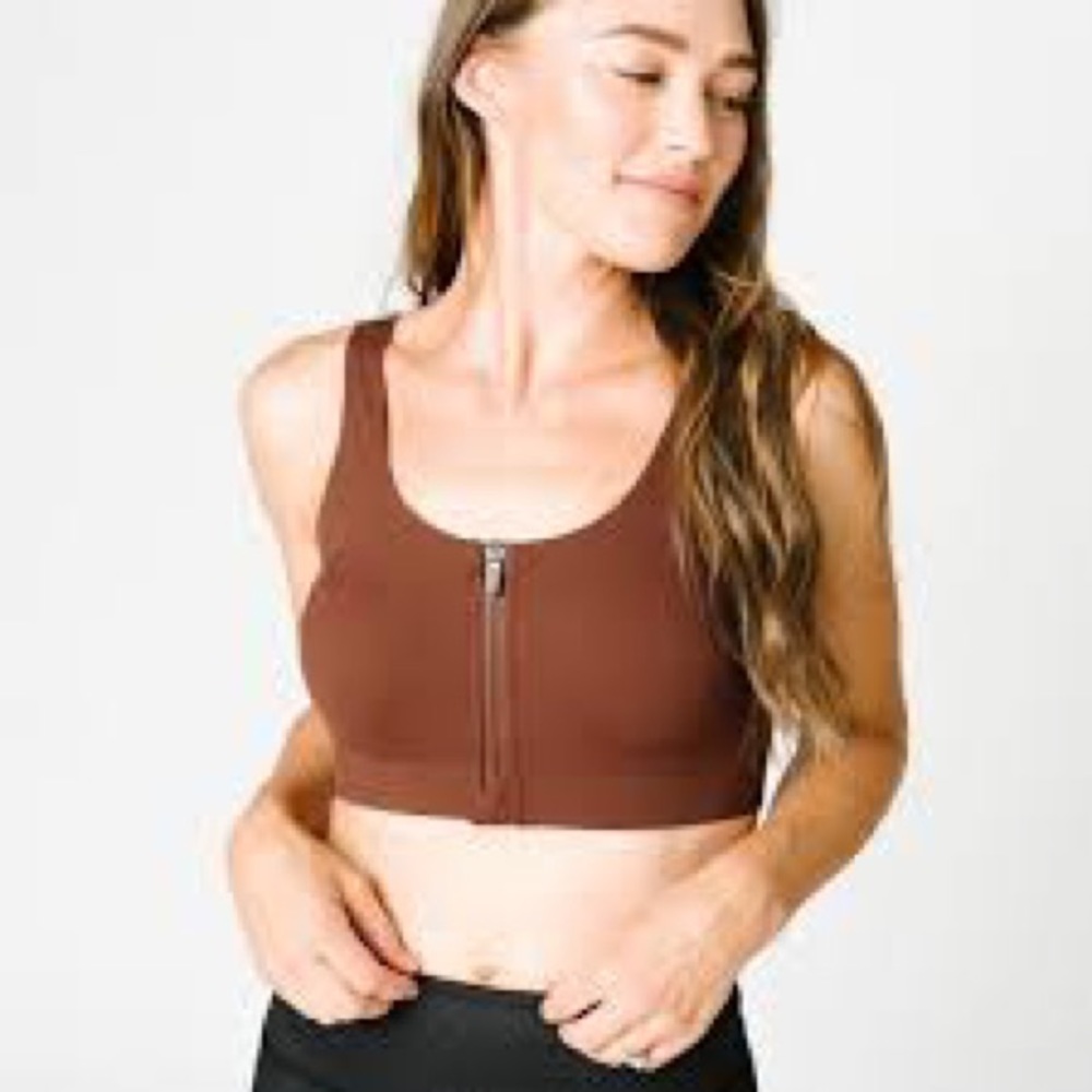Zyia coffee front zipper bra. XS